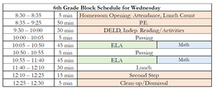 Schedule Wednesday